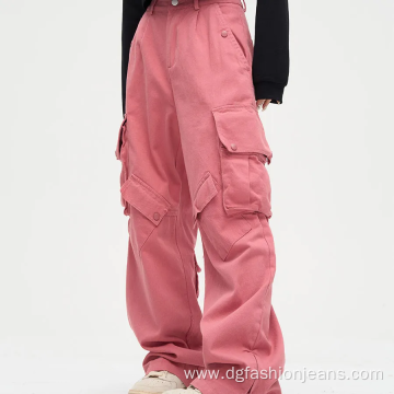 Mens Cotton Multi Pockets Wide Leg Cargo Pants